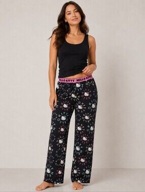 Hello Kitty Pajama Pants Women’s Large Black Pink Sleep Lounge Pants Sanrio